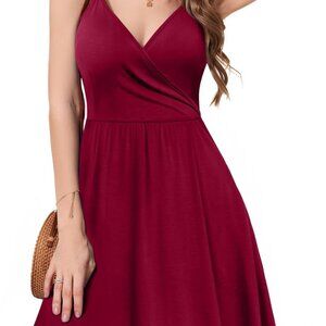 Women's V Neck Spaghetti Strap Flowy Mini Dress with Pockets for Summer
